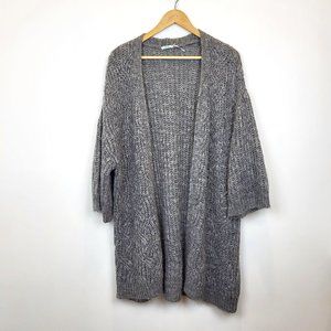 Kimchi Blue Metallic Gray Silver Open Front Long Sweater, Size Medium, GUC